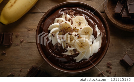 Chocolate cream banana topping cold dessert on cup for relax time 131315185