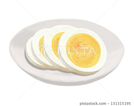 4 slices of hard-boiled eggs on a white plate 4 slices of hard-boiled eggs on a white plate 131315195