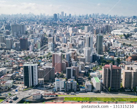 Aerial view of Tokyo, taken from above the Arakawa River or towards Akabane 131315210