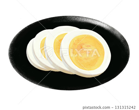 黑色盤子上放 4 片煮熟的蛋 131315242