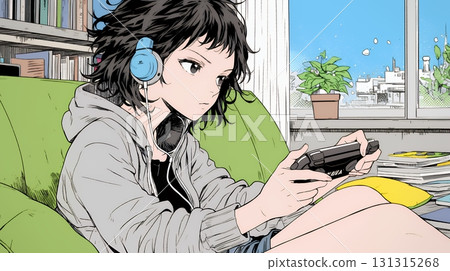 Young woman playing video games 131315268