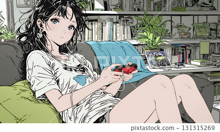 Young woman playing video games 131315269