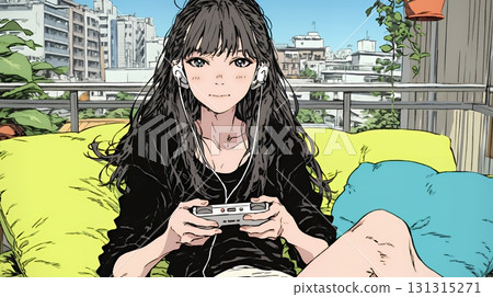 玩電子遊戲的年輕女人 131315271