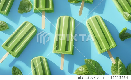 Matcha popsicles ice stick green color sweet for summer snack 131315384