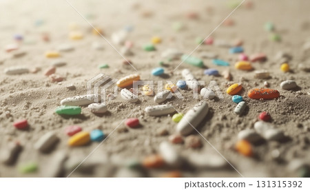 Microplastic on beach sand pollution problem in ocean water environment protection Microplastic on beach sand pollution problem in ocean water environment protection 131315392