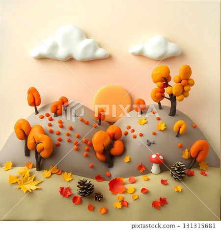 Mountain, sun and autumn leaves landscape Mountain, sun and autumn leaves landscape 131315681