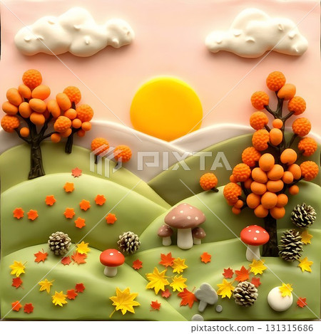 Mountain, sun and autumn leaves landscape Mountain, sun and autumn leaves landscape 131315686