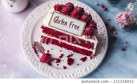 Red velvet cake gluten free flour with cream and strawberry topping Red velvet cake gluten free flour with cream and strawberry topping 131316052