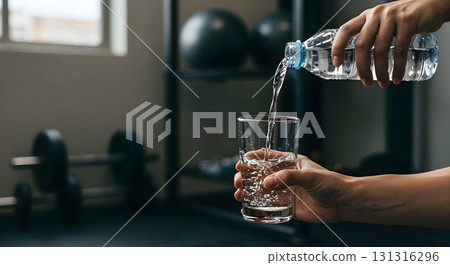 A person fills a glass with water, emphasizing the importance of hydration for mental health and relaxation A person fills a glass with water, emphasizing the importance of hydration for mental health and relaxation 131316296