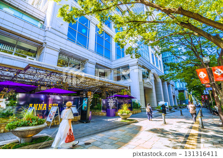 日本東京城市景觀，俯瞰東京表參道鬱鬱蔥蔥的綠色植物 131316411