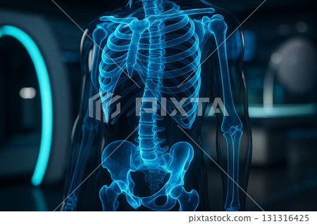 AI generated futuristic medical concept showing glowing holographic human skeleton spine pelvis and ribcage in advanced digital laboratory atmosphere symbolizing science innovation AI generated futuristic medical concept showing glowing holographic human skeleton spine pelvis and ribcage in advanced digital laboratory atmosphere symbolizing science innovation 131316425