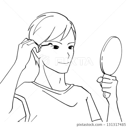 一位男士塗睫毛膏的插圖 131317485