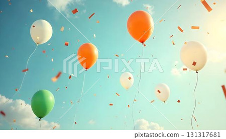 A cluster of colorful balloons floats in the air, symbolizing joy for India Independence Day 131317681