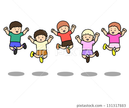 Many children jumping set, 5 men and women 131317883