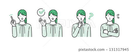 Illustration material [Nursing care image]: A young woman with various expressions and poses, simple touch 131317945