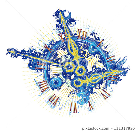 海洋戲劇性、動感的波紋圖案和古董鐘錶指針營造出歷史的藝術表達（復古羅馬數位版）。 131317950