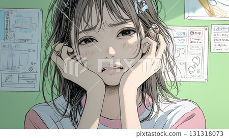 A woman holding her cheek due to toothache 131318073