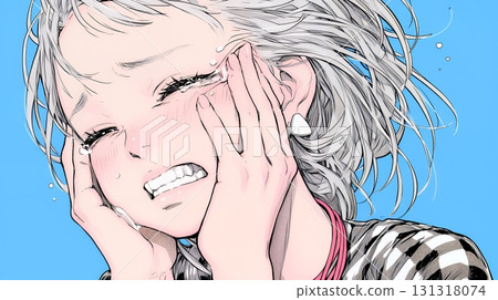 A woman holding her cheek due to toothache 131318074