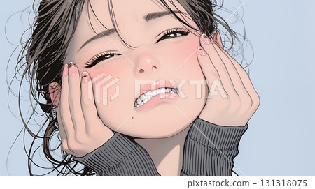 A woman holding her cheek due to toothache 131318075