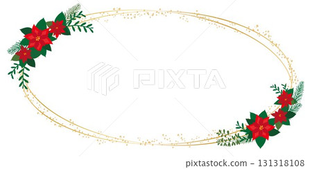 Christmas red frame, poinsettia and leaf decoration frame Christmas red frame, poinsettia and leaf decoration frame 131318108