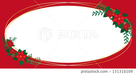 Christmas red frame, poinsettia and leaf decoration frame Christmas red frame, poinsettia and leaf decoration frame 131318109