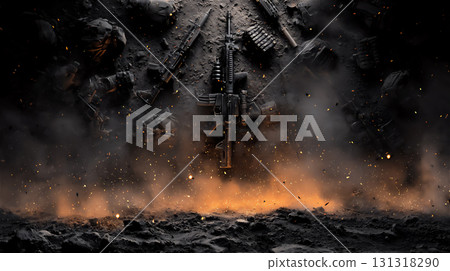 武器和煙霧的圖像營造出戰鬥氛圍 131318290
