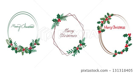Colorful poinsettia and winter leaf frame, Christmas wreath set Colorful poinsettia and winter leaf frame, Christmas wreath set 131318405