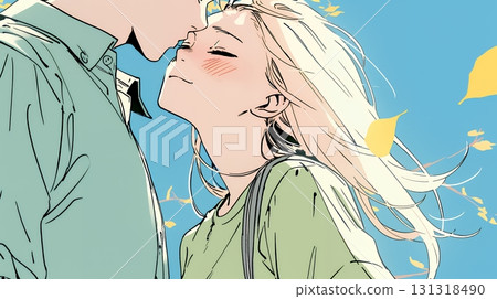 秋葉下接吻的年輕戀人 秋葉下接吻的年輕戀人 131318490