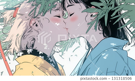 秋葉下接吻的年輕戀人 131318506