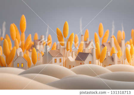 秋天的麥田與城市景觀 131318713