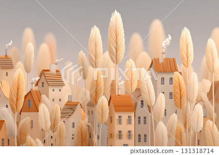 秋天的麥田與城市景觀 秋天的麥田與城市景觀 131318714