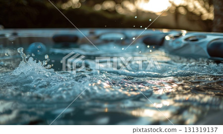 Water splashing in hot tub at sunset 131319137