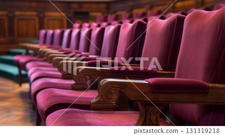 Row of empty red velvet seats waiting for audience 131319218
