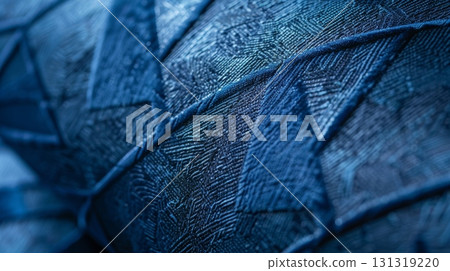 Blue fabric texture showing woven threads and seams 131319220