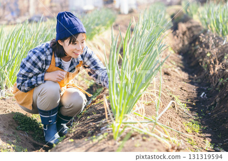 女人收穫領域的蔬菜 131319594