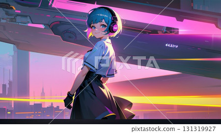 High school girl in a future city High school girl in a future city 131319927