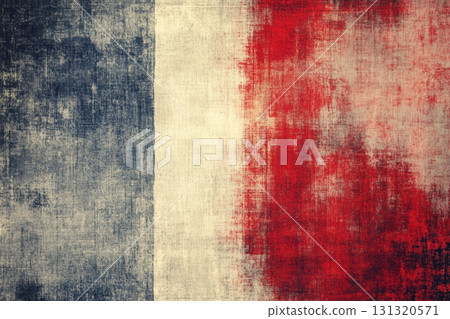 French flag with textured appearance and faded colors creating a rustic look 131320571