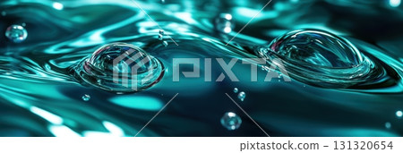 Bubbles rise in clear water creating a mesmerizing underwater view in vivid shades of blue 131320654