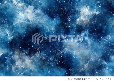 Vibrant blue abstract art with watercolor textures and cosmic elements 131320864