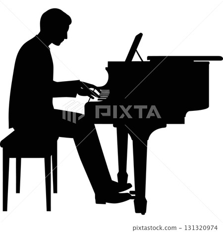 silhouette of musician playing piano 131320974