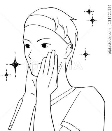 一位男士護理皮膚的黑白插圖 131321155