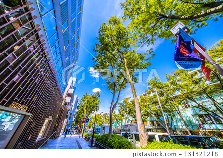 日本東京城市景觀，俯瞰東京表參道鬱鬱蔥蔥的綠色植物 131321218