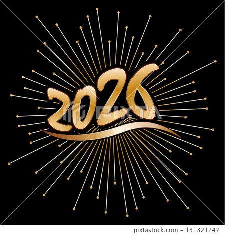 2026. Merry Christmas and Happy New Year. Stylized gold illustration for postcards, greetings and creative design 2026. Merry Christmas and Happy New Year. Stylized gold illustration for postcards, greetings and creative design 131321247