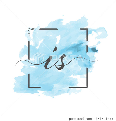 Calligraphic lowercase letters I and S are written in a solid line on a colored background in a frame 131321253