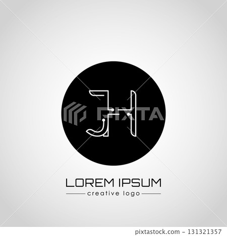 The creative logo is the letter J and H. A design element of a logo, business card, corporate sign or monogram. The idea of a thematic design 131321357