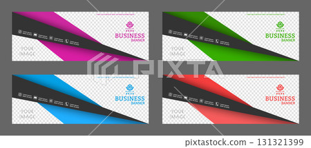Layout for a business banner. A set of colored horizontal templates with space for a photo, illustration or corporate image. Layout of the cover of a modern catalog, brochure, project or creative idea 131321399