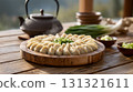 Platter of traditional steamed dumplings for Chinese New Year 131321611