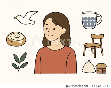 Illustrations of women who love Scandinavia and Scandinavian-related things, such as cinnamon rolls, Scandinavian furniture, saunas, and seagulls Illustrations of women who love Scandinavia and Scandinavian-related things, such as cinnamon rolls, Scandinavian furniture, saunas, and seagulls 131321631
