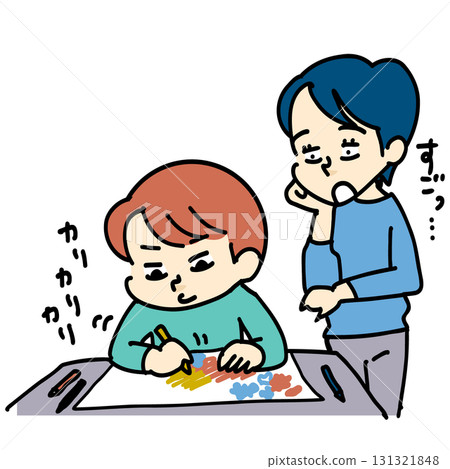 一位母親看著她的孩子畫畫 131321848