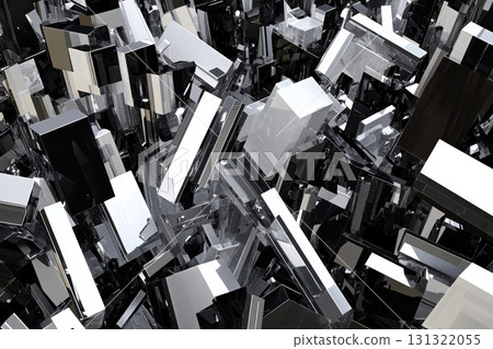 Abstract composition of shiny metallic blocks in a chaotic arrangement 131322055